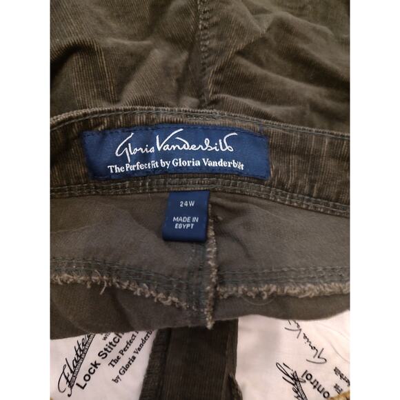 Gloria Vanderbilt Green Corduroy Mid Rise Straight Leg Embroidered Pants 24W - Picture 12 of 14